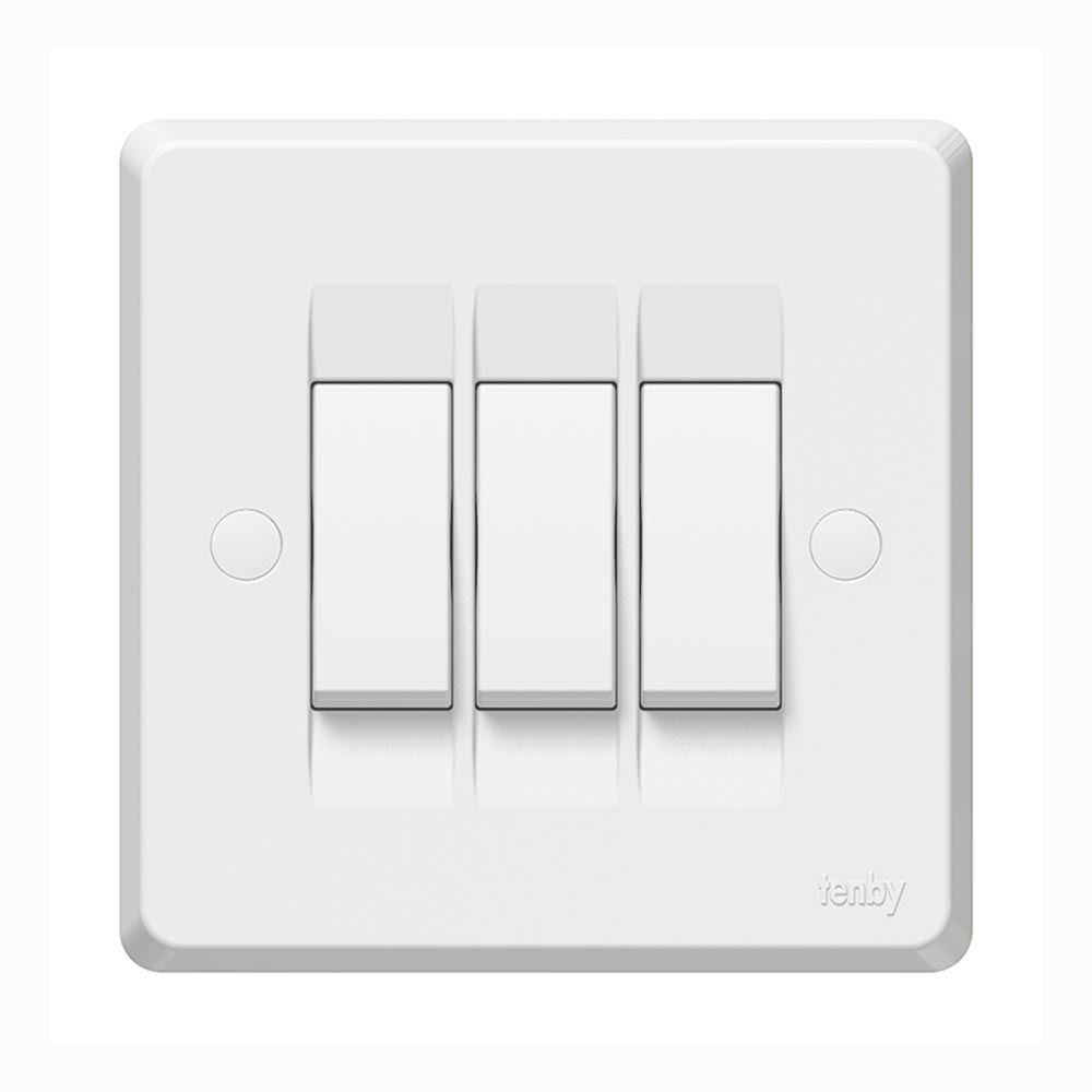Tenby Plate switches 10 AX - 250 V 3 gang - 1 way white
