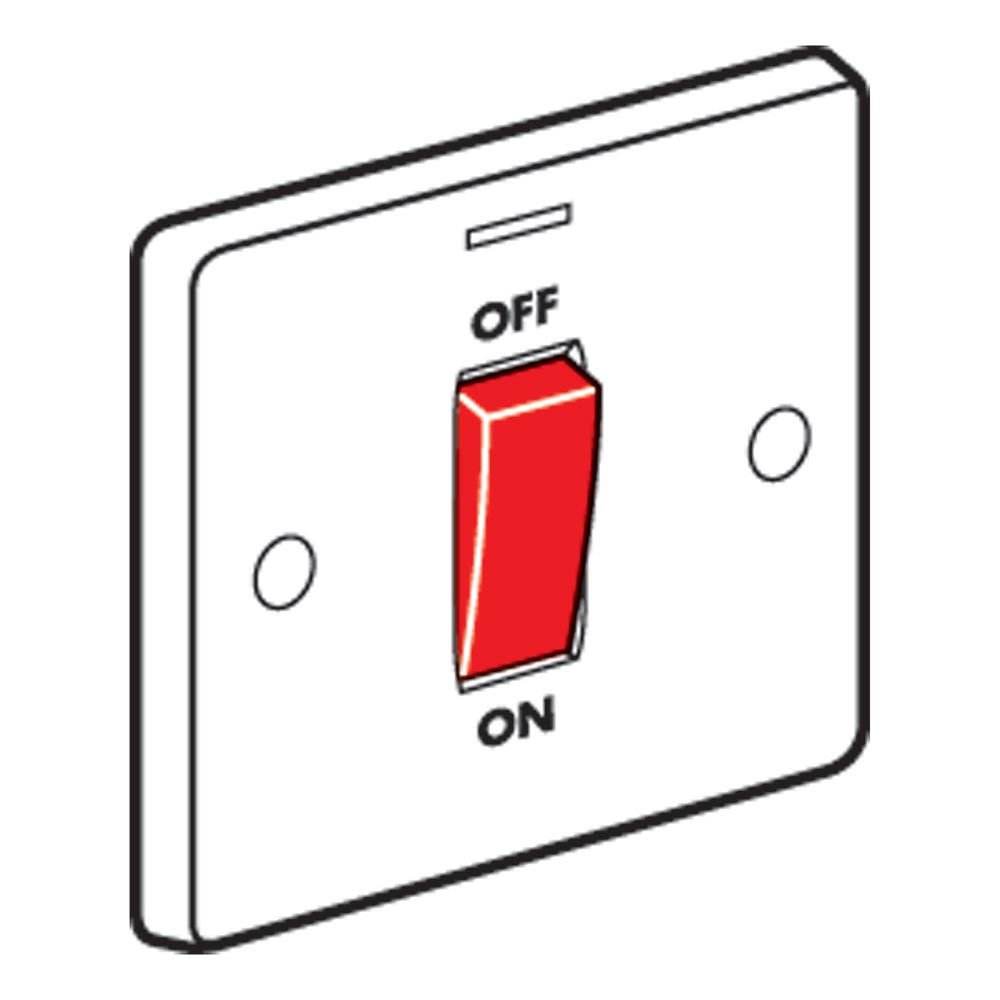 Tenby Double pole switches 45 A - 250 V 45 A DP + power indicator marked ‘WaTer heaTer’ white