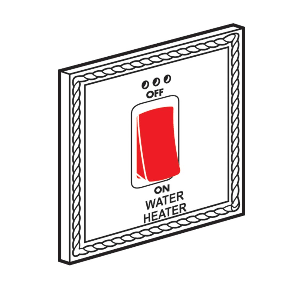 Tenby Double pole switches 45 A - 250 V 45 A DP + power indicator marked ‘WaTer heaTer’ classic brass