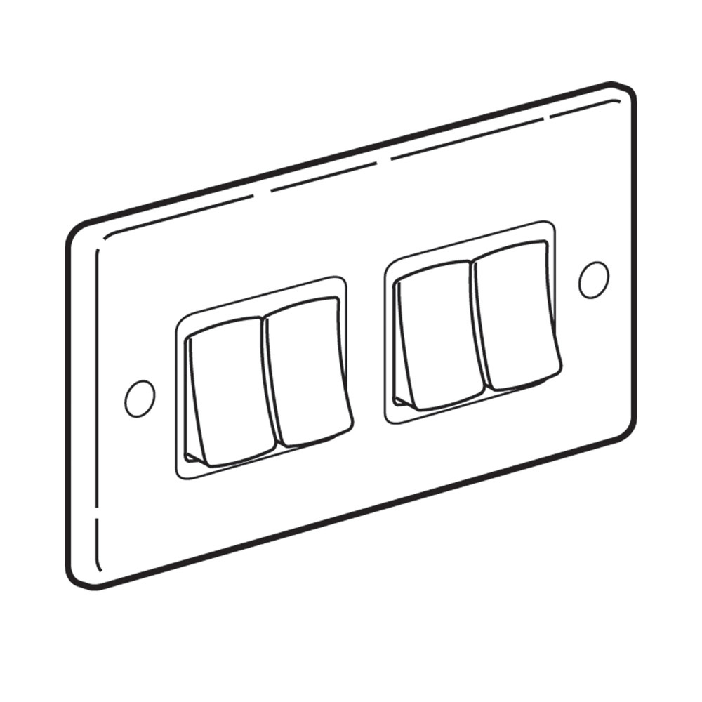 Tenby Plate switches 10 AX - 250 V 4 gang - 2 way Satin Brass