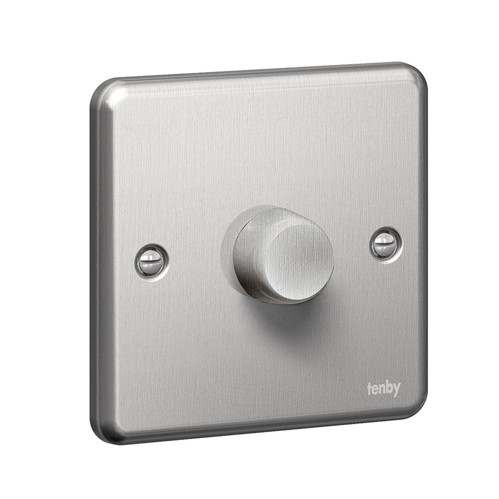 Tenby Push on/off rotary universal dimmer 5 W/300 W Brushed Stainless Steel
