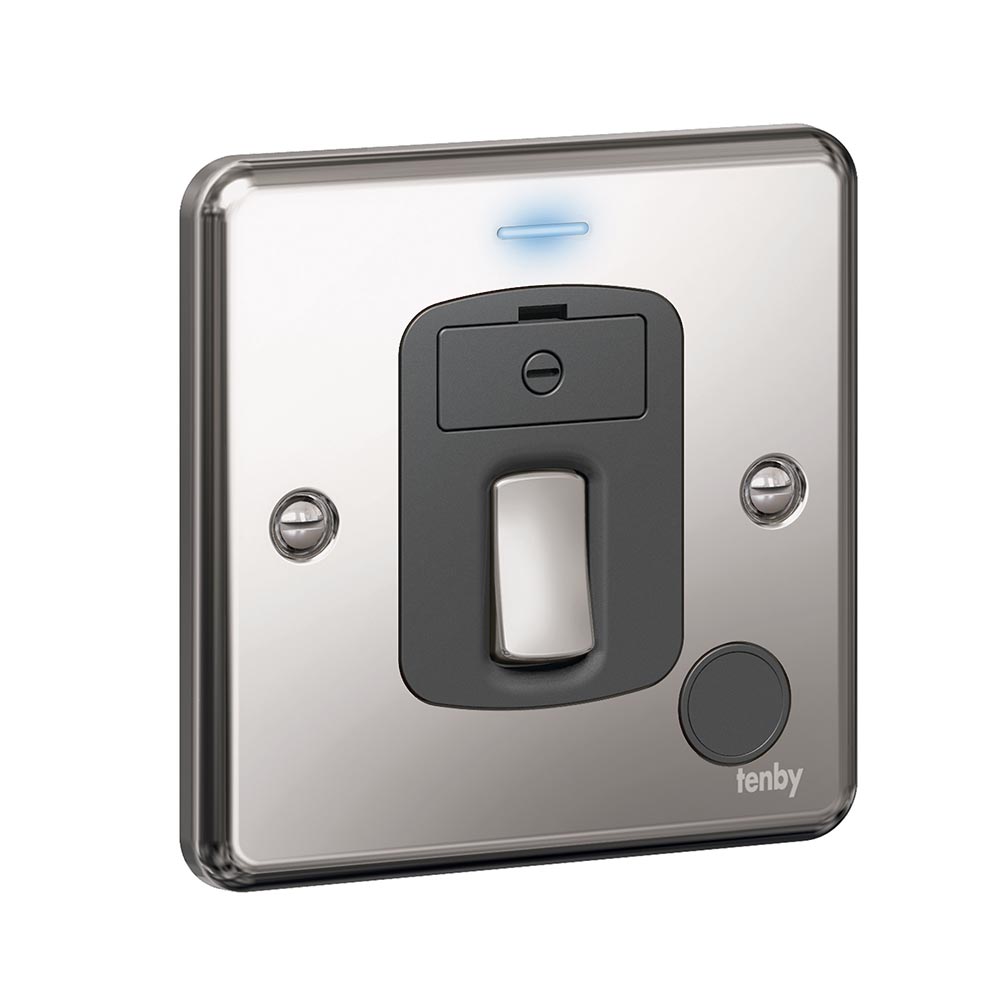 Tenby Fused connection unit 13 A - 250 V DP switched + cord outlet + power indicator Brushed Stainless Steel