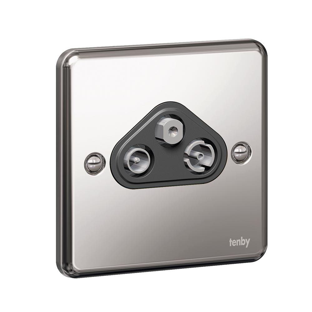 Tenby TV, radio and satellite sockets Screened TV + FM + satellite Brushed Stainless Steel