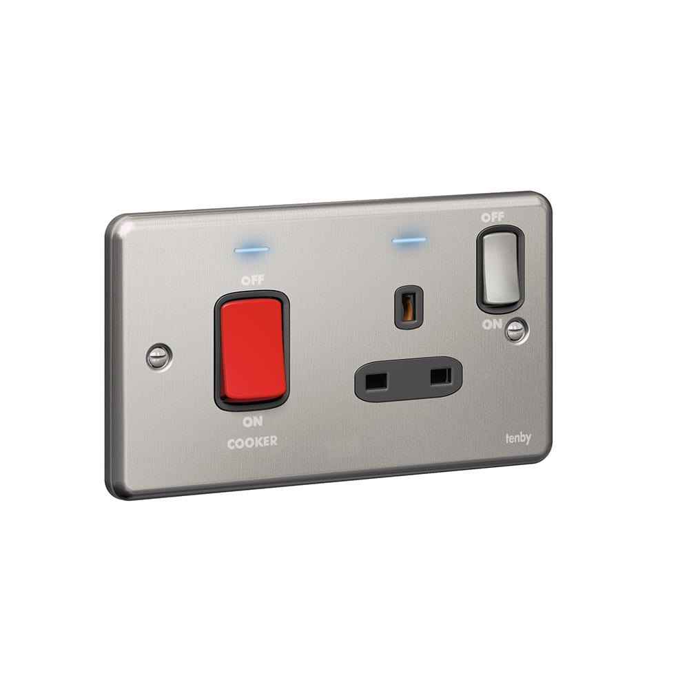 Tenby Cooker control unit DP with DP switched socket + power indicator Brushed Stainless Steel