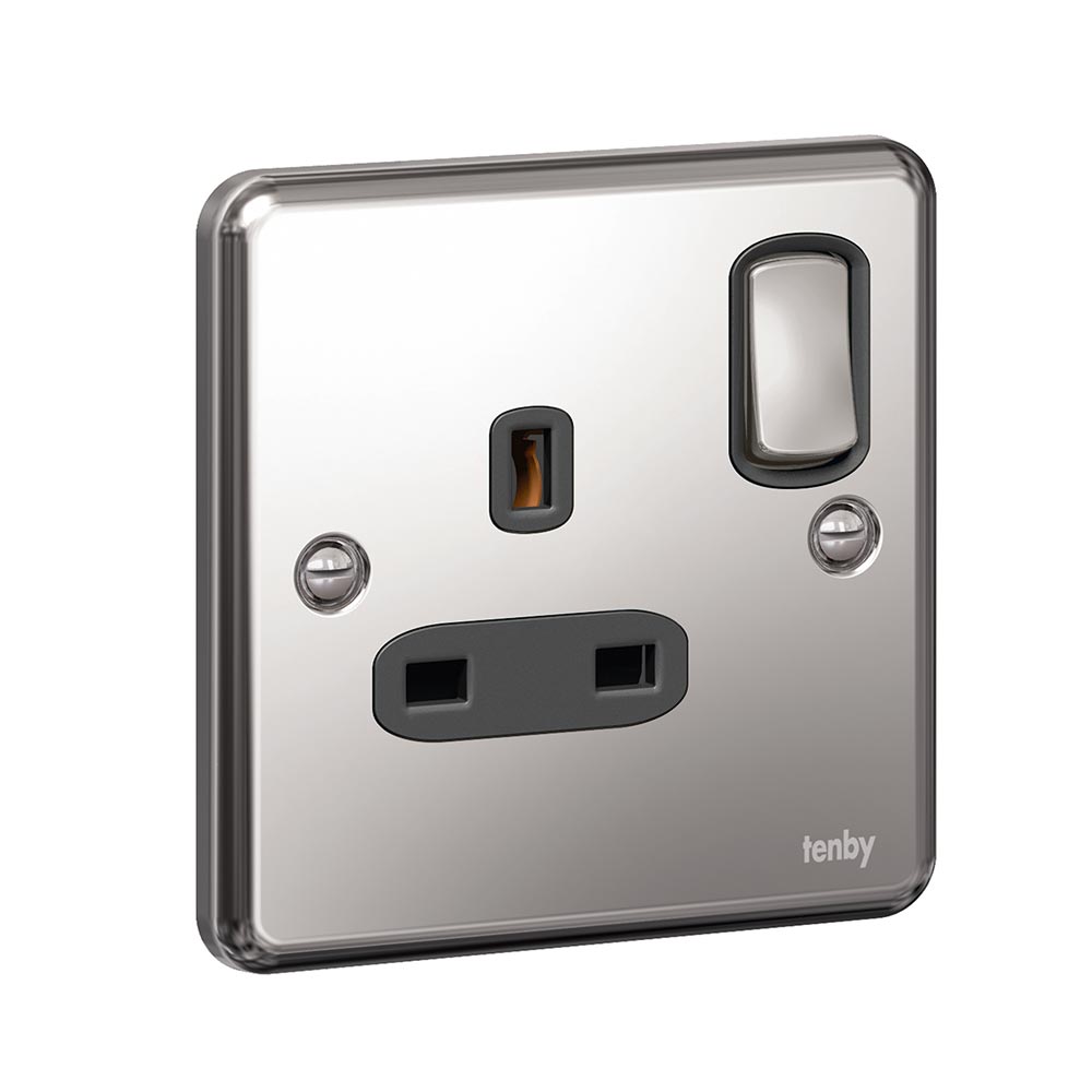 Tenby Double pole socket outlets 13 A - 250 V 1 gang - switched Brushed Stainless Steel