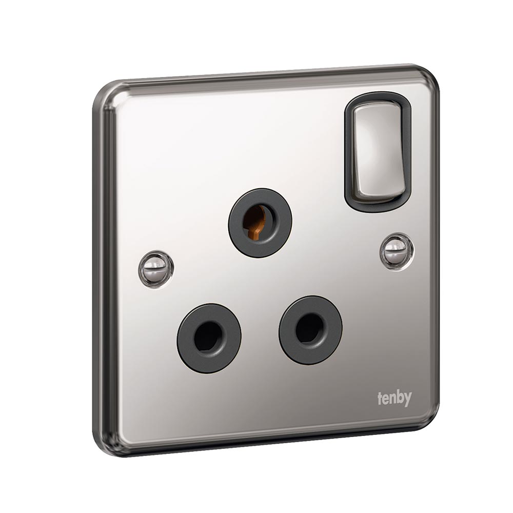 Tenby Socket outlet 15 A - 250 V 1 gang - switched Brushed Stainless Steel